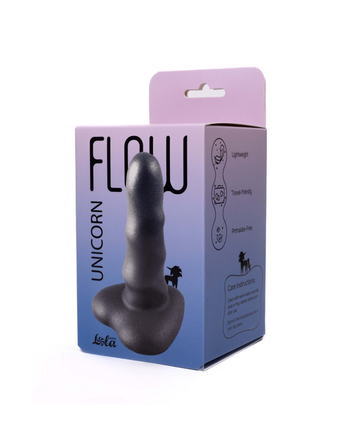 Дилдо Lola Games Flow Unicorn Mini Black — жидкий силикон, витой рельеф, присоска-сердце