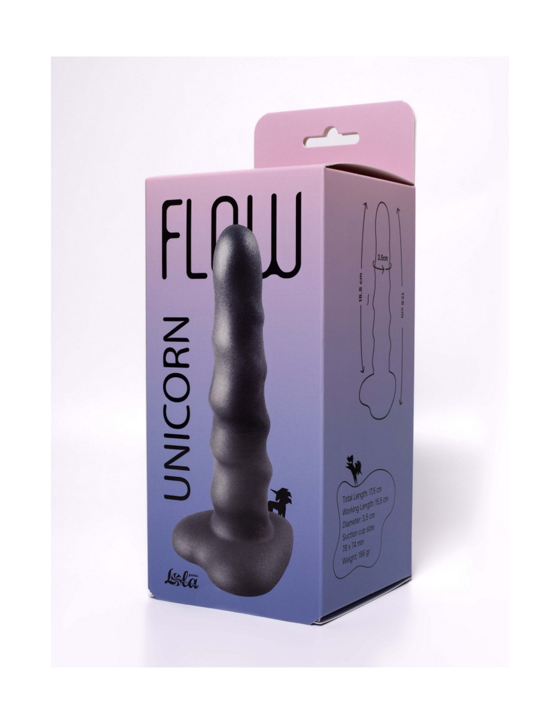 Дилдо Lola Games Flow Unicorn Black — рельефный, жидкий силикон, присоска