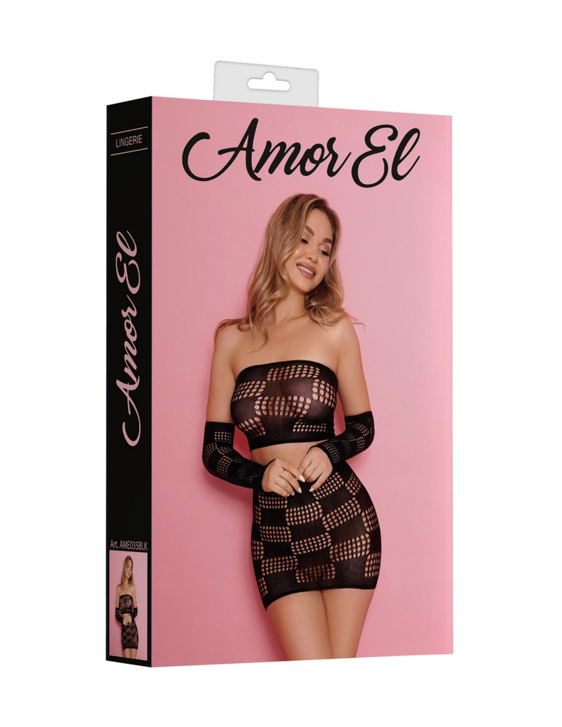 Комплект Amor El AME035BLK — топ, рукава и юбка, сетчатый, S/L, чёрный