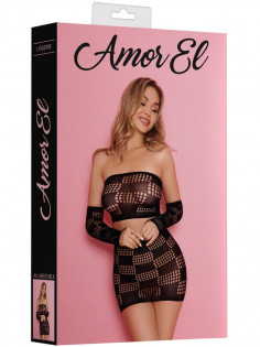 Комплект Amor El AME035BLK — топ, рукава и юбка, сетчатый, S/L, чёрный