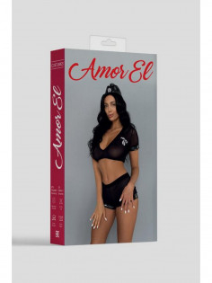 Эротический костюм Amor El Police AME01-PL — топ, шорты и пилотка, чёрный