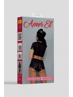 Эротический костюм Amor El Police AME01-PL — топ, шорты и пилотка, чёрный
