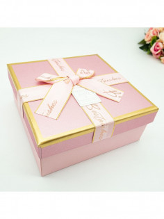 Подарочная коробка с бантом, розовая с золотом, 17 × 17 × 8 см | LOVESTORE
