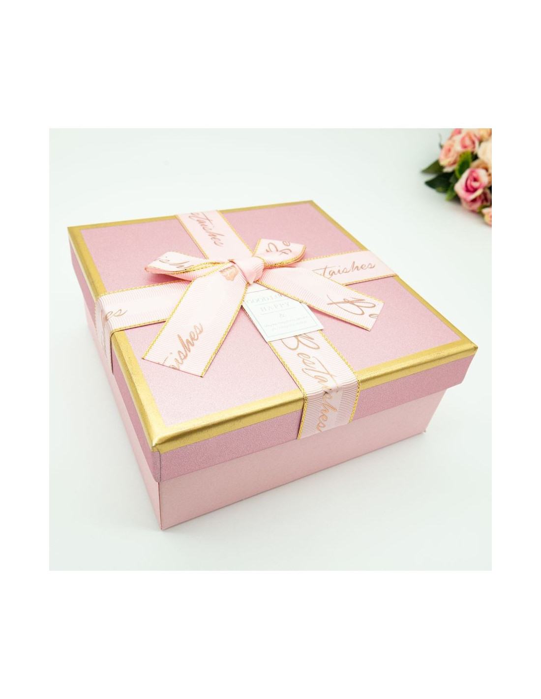 Коробка с бантом, розовая с золотом, S 15х15х6,5см ч34926-1 | LOVESTORE