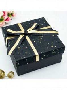 Коробка с бантом, черная с золотыми каплями, L 19х19х9,5см ч34930-3 | LOVESTORE