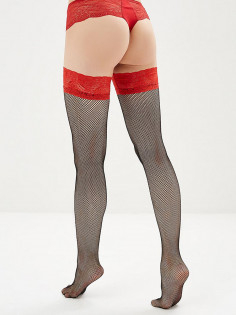 Чулки SENSE в мелкую сетку, S/M, чёрно-красные, 20 den | LOVESTORE