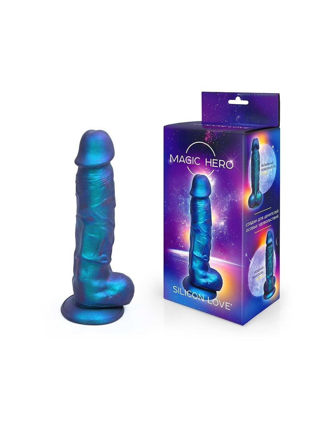 Фаллоимитатор Magic Hero - Silicone Love, 17 x 3,3 см, на присоске, с перламутровым блеском, синий MH-13057