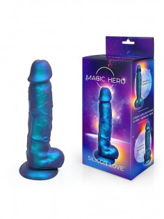 Фаллоимитатор Magic Hero - Silicone Love, 17 x 3,3 см, на присоске, с перламутровым блеском, синий MH-13057