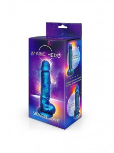 Фаллоимитатор Magic Hero - Silicone Love, 17 x 3,3 см, на присоске, с перламутровым блеском, синий MH-13057