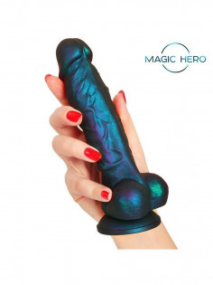 Фаллоимитатор Magic Hero - Silicone Love, 17 x 3,3 см, на присоске, с перламутровым блеском, синий MH-13057