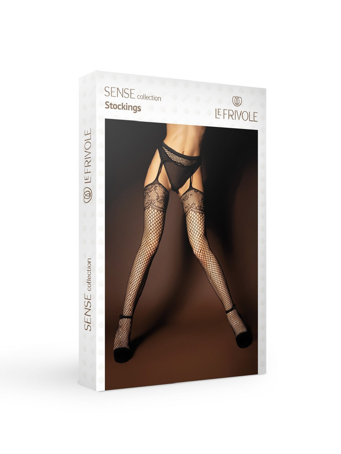 Чулки Le Frivole SENSE с поясом и кружевным узором S/XL чёрные 06749 | LOVESTORE