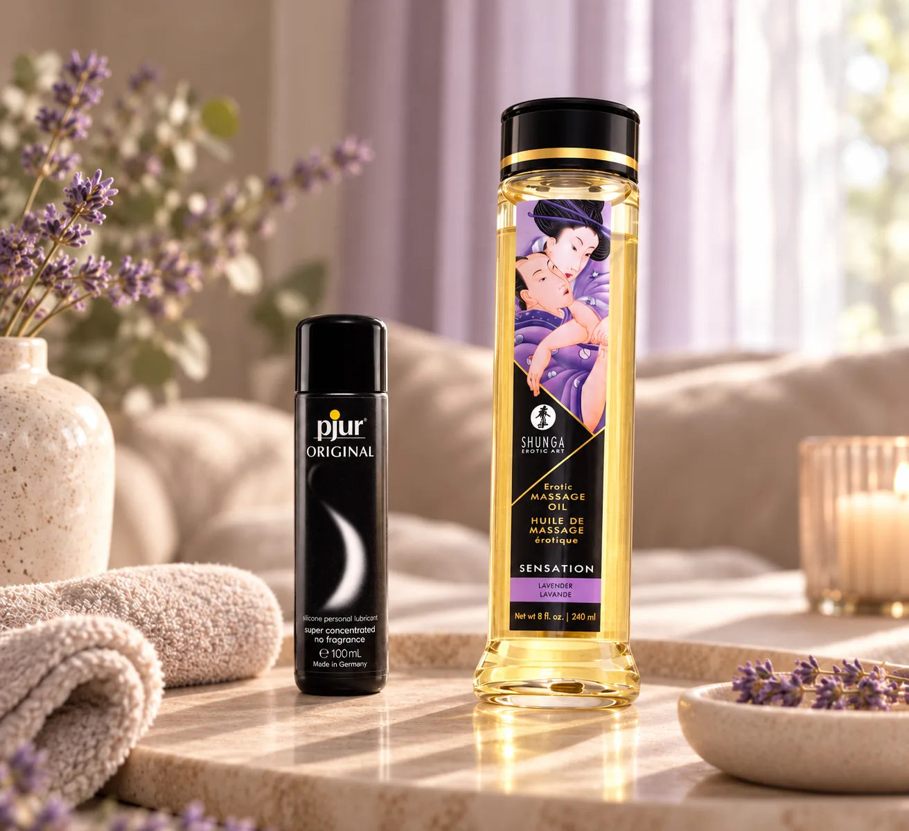 Лубрикант Pjur Original и массажное масло Shunga Sensation Lavender из каталога LOVESTORE